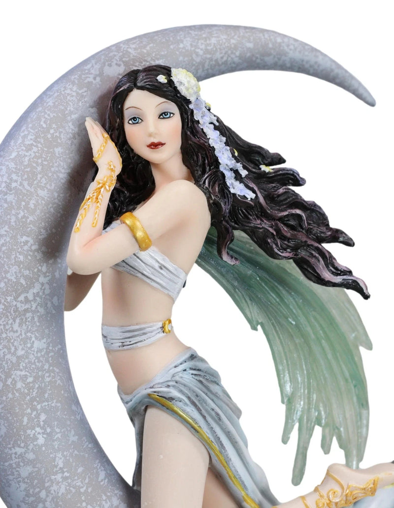 Celestial Dream Voyage Crescent Moon Lullaby Fairy Floating On Clouds Statue-6