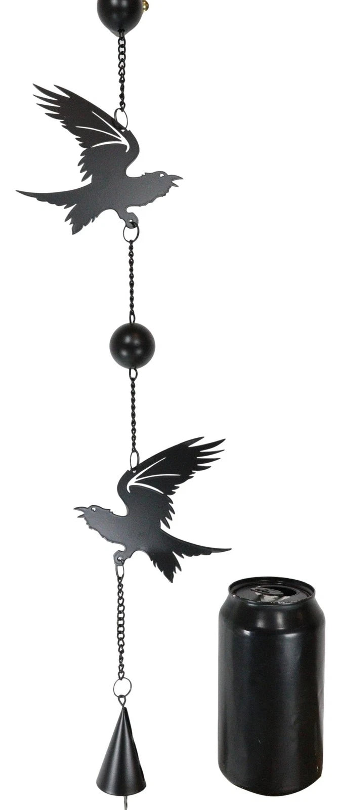 Gothic Bad Omen Trio Crow Ravens Metal Wall Hanging Mobile Wind Chime With Beads-6
