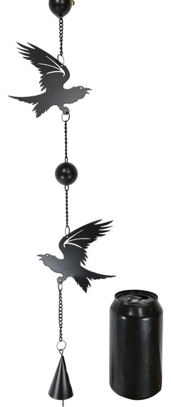 Gothic Bad Omen Trio Crow Ravens Metal Wall Hanging Mobile Wind Chime With Beads-6