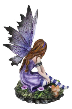Toadstool Garden Lavender Purple Girl Fairy With Flitting Butterfly Figurine-7