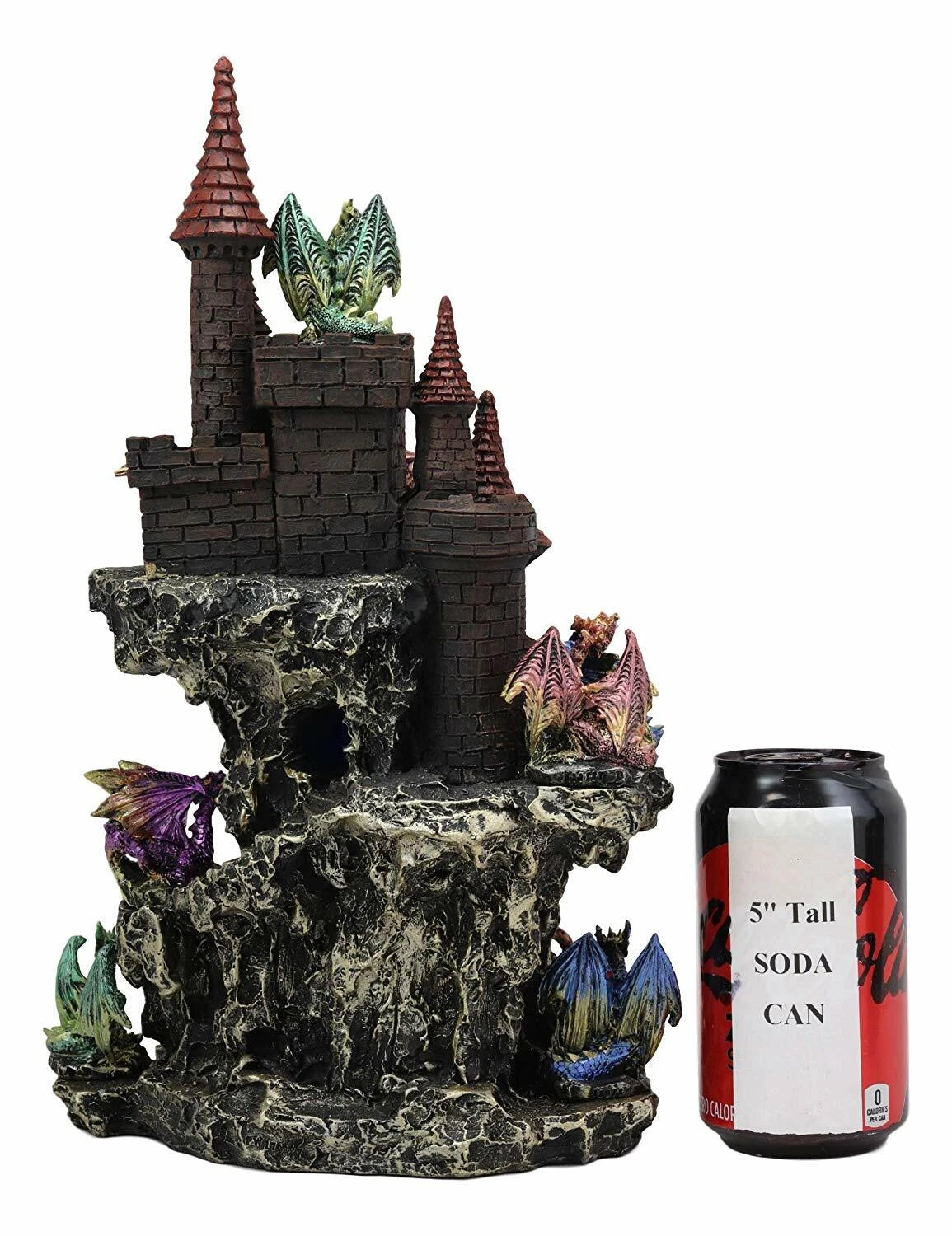 Medieval Rocky Cliff Castle LED Light Display Stand With 12 Mini Dragons Statue-5