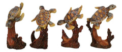 Marine Life Sea Turtles Swimming Under The Sea Reefs Collectible Figurines Set-3