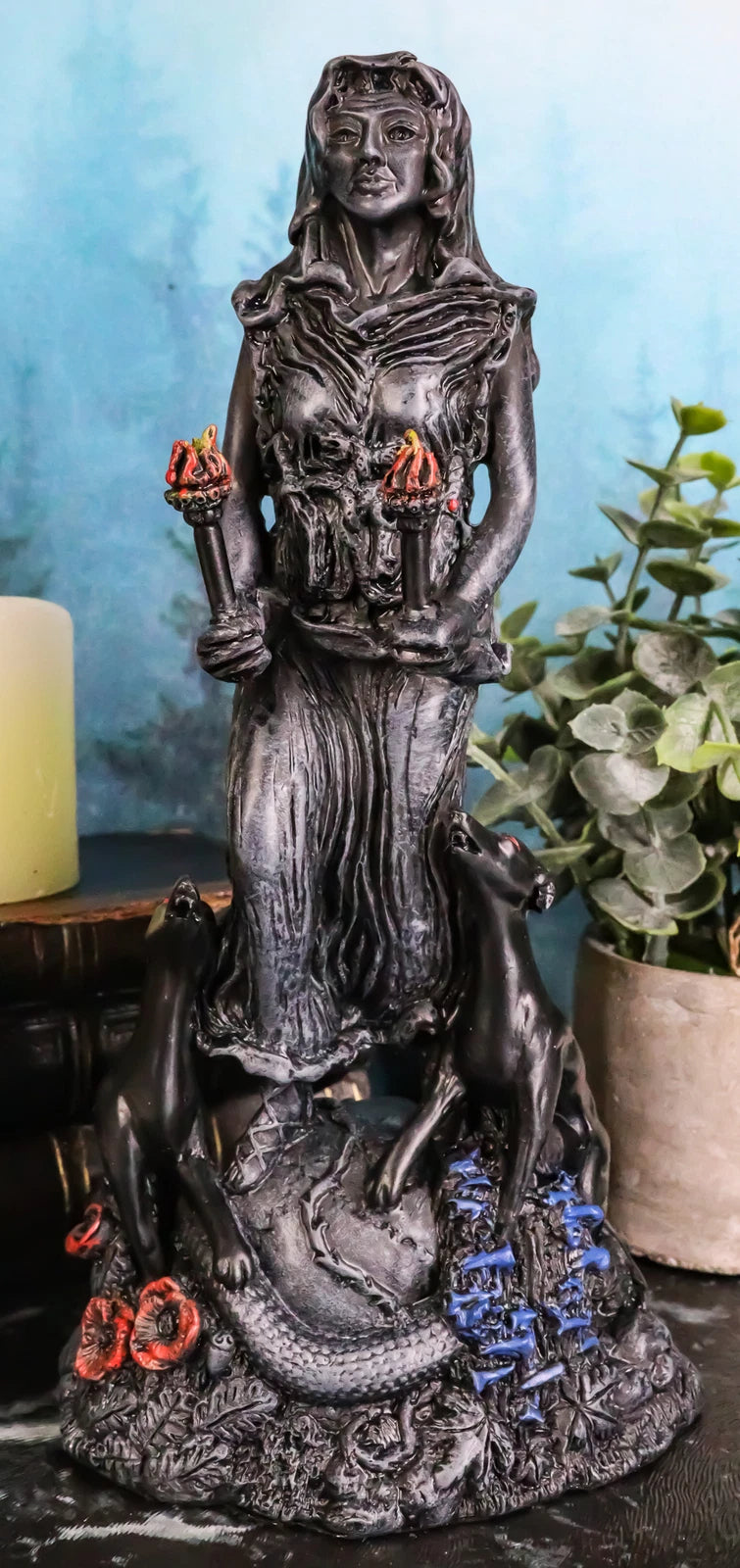 Oberon Zell Spiral Triple Goddess The Crone Hecate With She Dog Hounds Statue