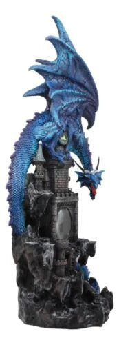 20"H Blue Waterfall Spyro Dragon On Castle Statue LED Night Light Figurine-5