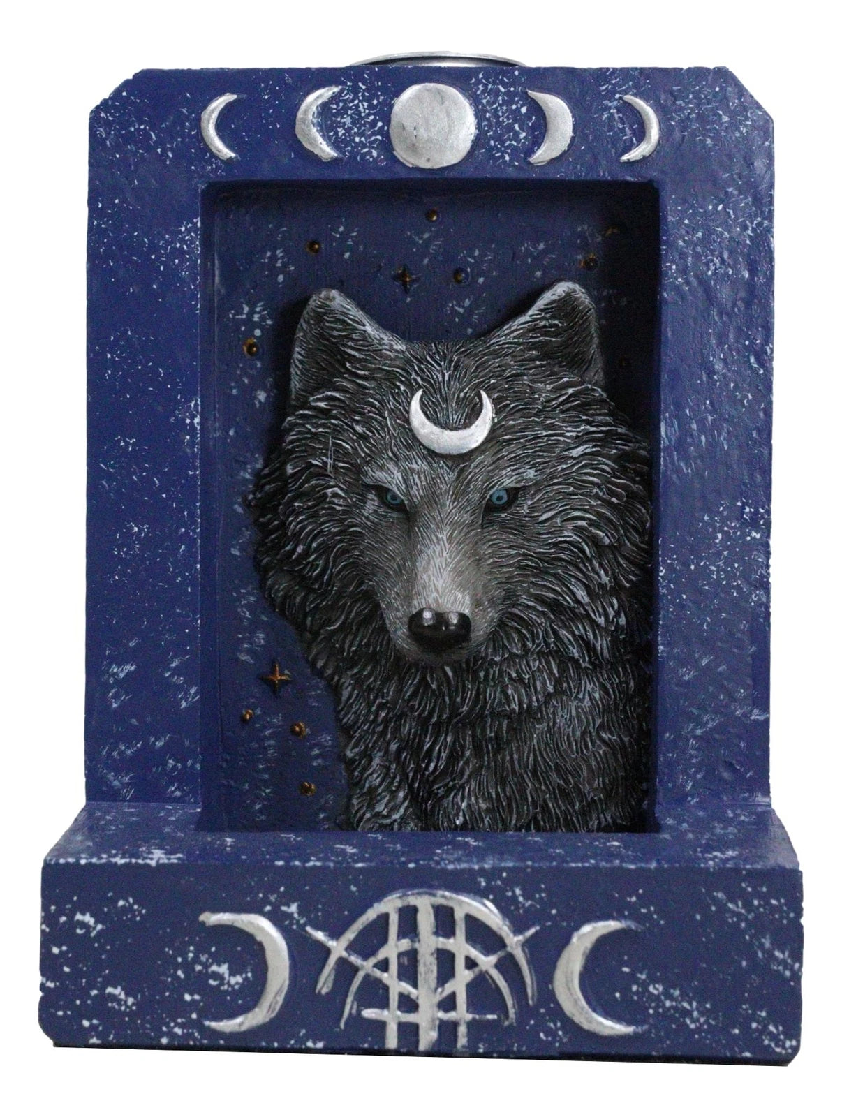 Phases Of The Moon Alpha Black Wolf With Crescent Mark Backflow Incense Burner-6