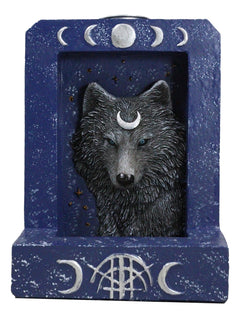Phases Of The Moon Alpha Black Wolf With Crescent Mark Backflow Incense Burner-6