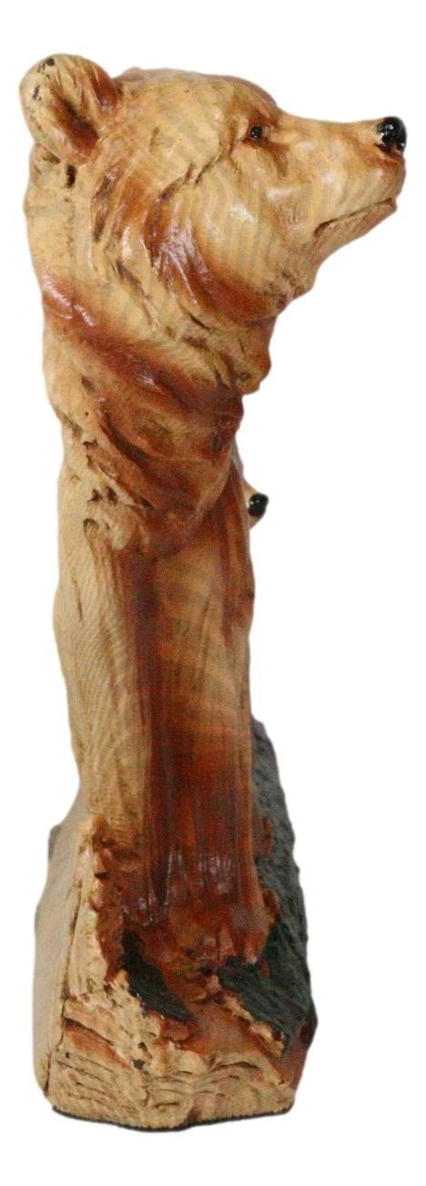 Rustic Faux Wood Wildlife Grizzly Bear With Cub Roaming The Forests Figurine-7