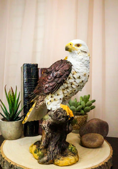 Wildlife Bald Eagle On Tree Stump Statue Birds Of Prey Figurine 10"H-2