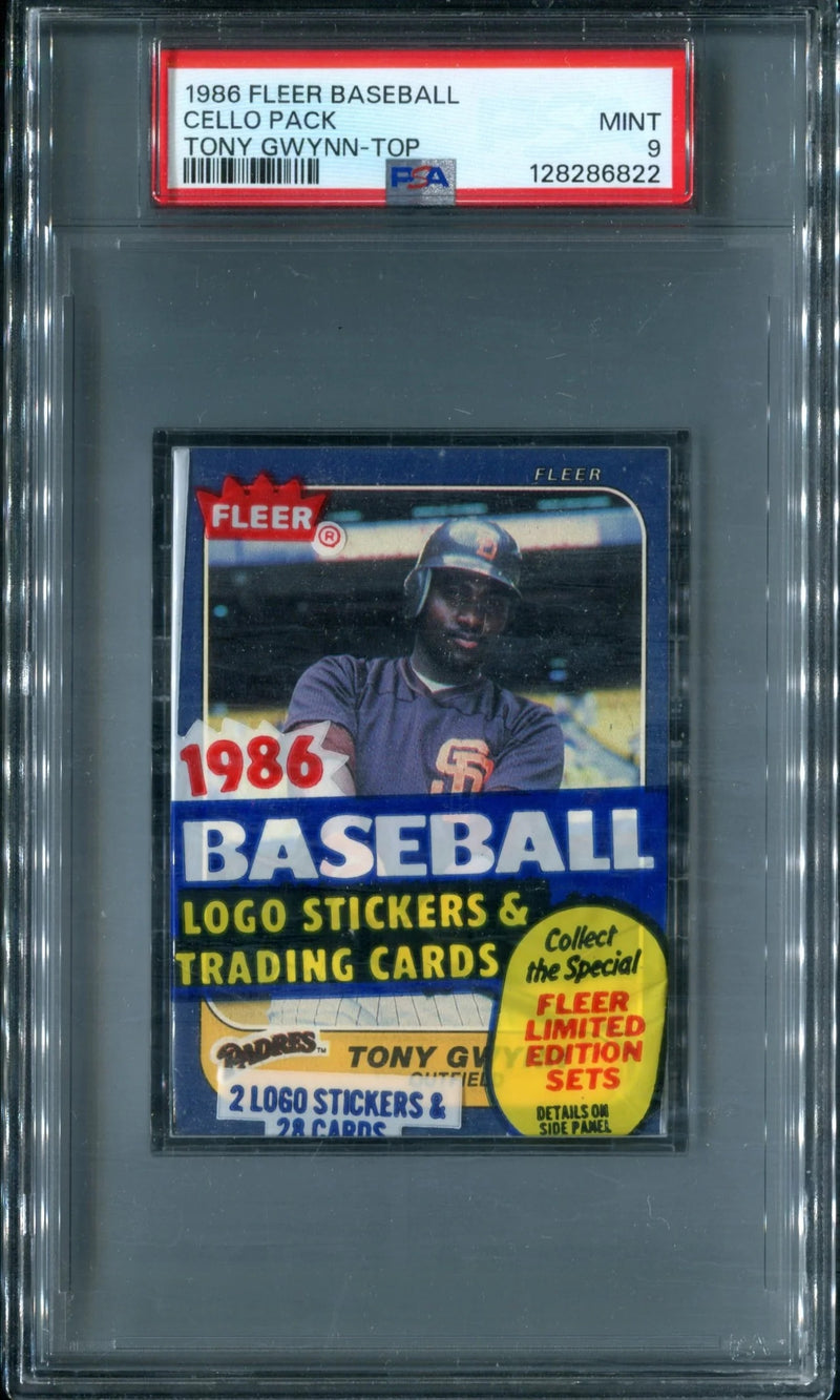 1986 Fleer Baseball Unopened Cello Pack PSA 9 Gwynn Top *6822-1