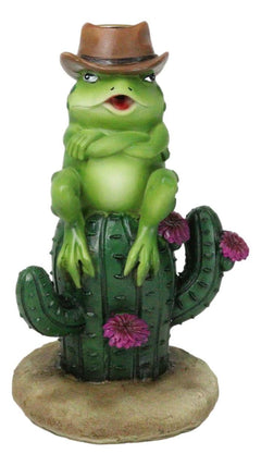 Western Outlaw Cowboy Frog On Cactus Backflow Incense Cone Burner Figurine-2