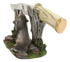 Rustic Forest Howling Gray Wolf Display With Decorative Dagger Knife Statue Set-5