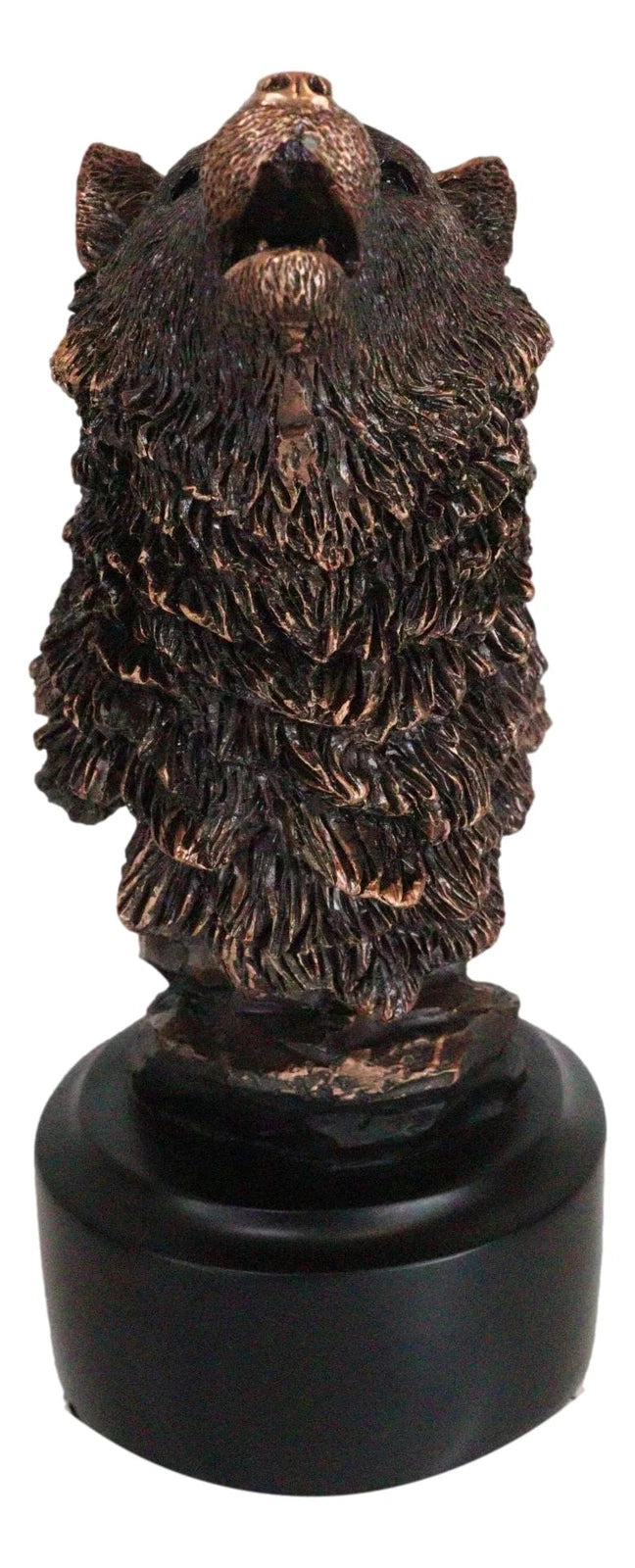 Busto de cabeza de lobo alfa aullando de Rustic Woodlands, figura de resina bronceada con base-5