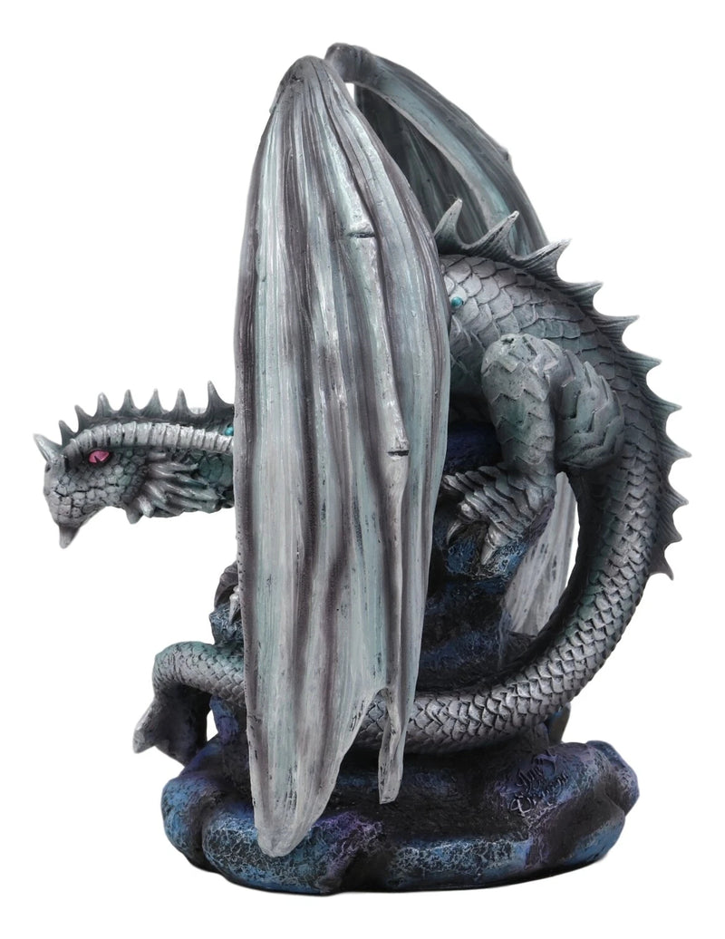 Anne Stokes Fantasy Silverback Baby Wyrmling And Adult Rock Dragon Statues Set-7