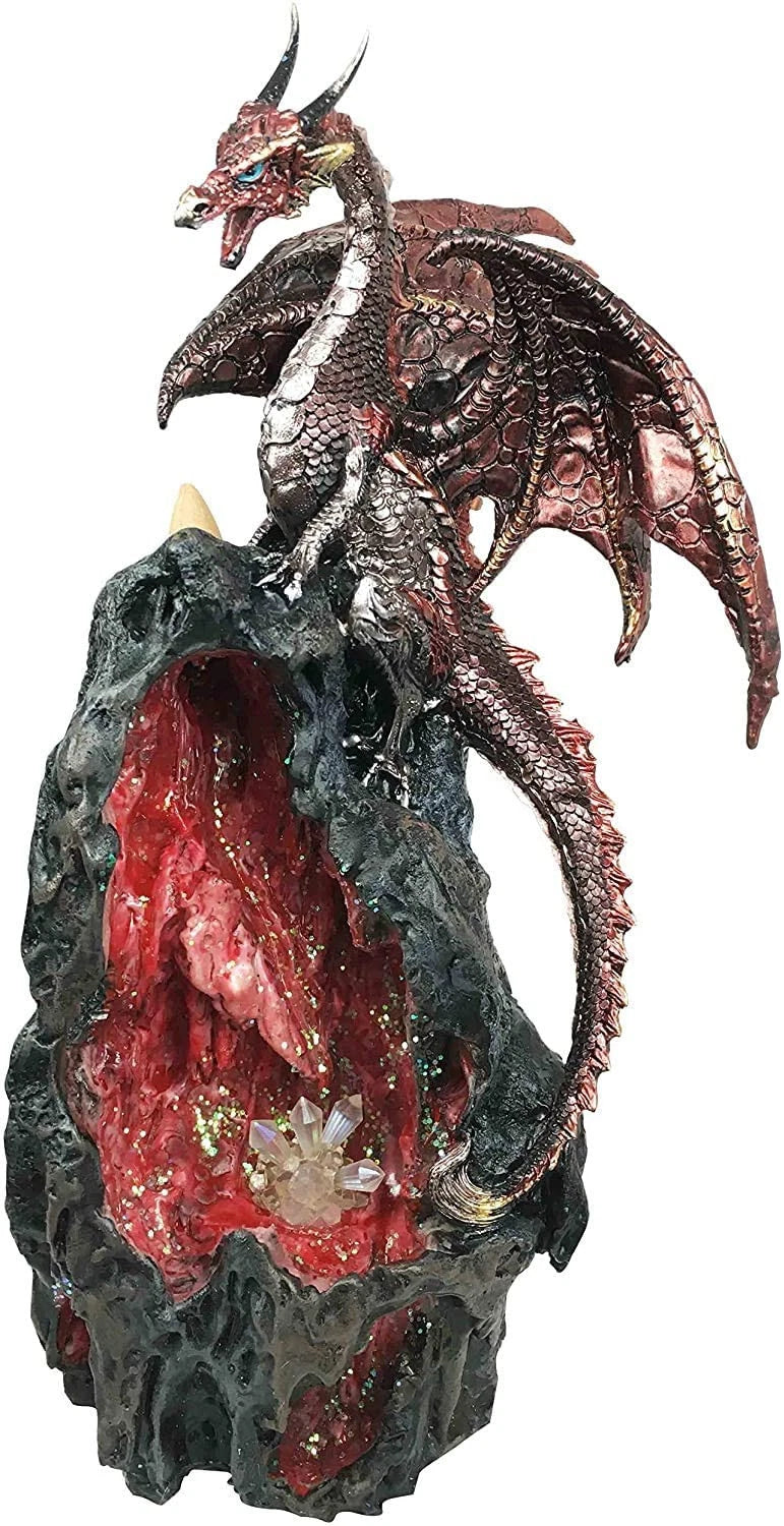 Sapphire Dragon On LED Crystal Mountain Backflow Incense Burner Figurine-3