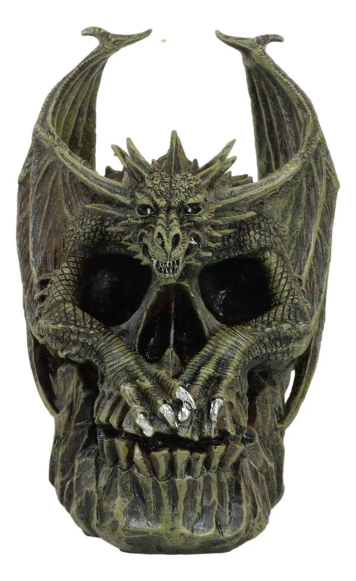 Hades Hellbringer Drogon Winged Behemoth Dragon Perching On Rocky Skull Figurine-6