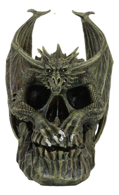 Hades Hellbringer Drogon Winged Behemoth Dragon Perching On Rocky Skull Figurine-6