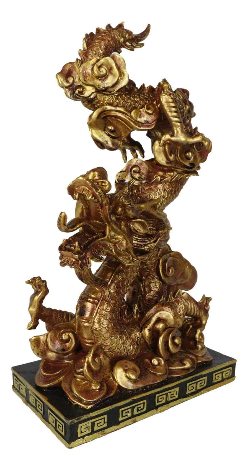 Feng Shui Chinese Imperial Nine Dragons Golden Dragon King Decorative Statue-6