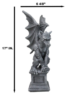 Griffin Statue, 17" Large Gothic Crouching Wise Old Gargoyle Figurine on Pedestal, Fantasy Home Decor for Garden, Mantle, Patio, or Bookshelf Display-5