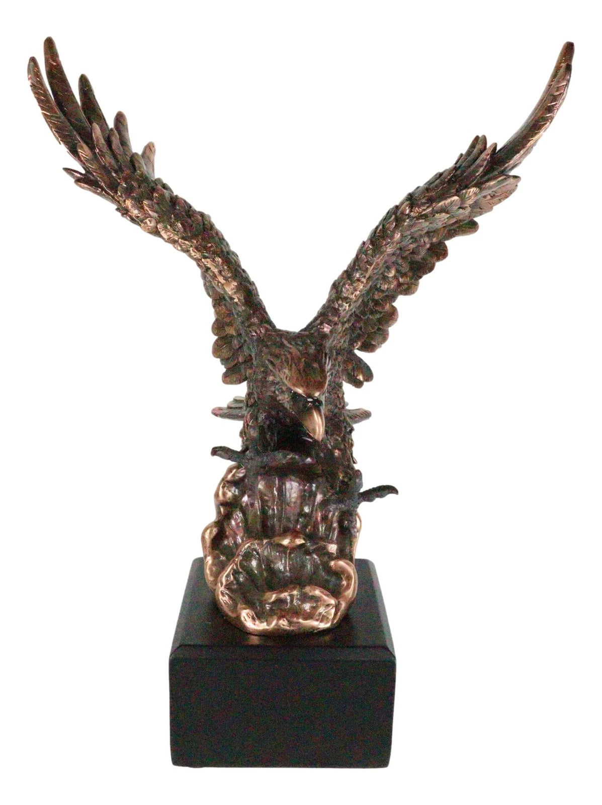 Electroplated Bronze Resin Bald Eagle With Open Wings Swooping Over Water Statue-4