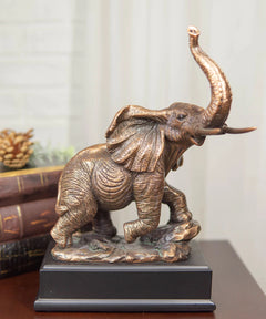 Safari Elephant Trumpeting Bronze Electroplated Figurine With Base 10.75"H-1