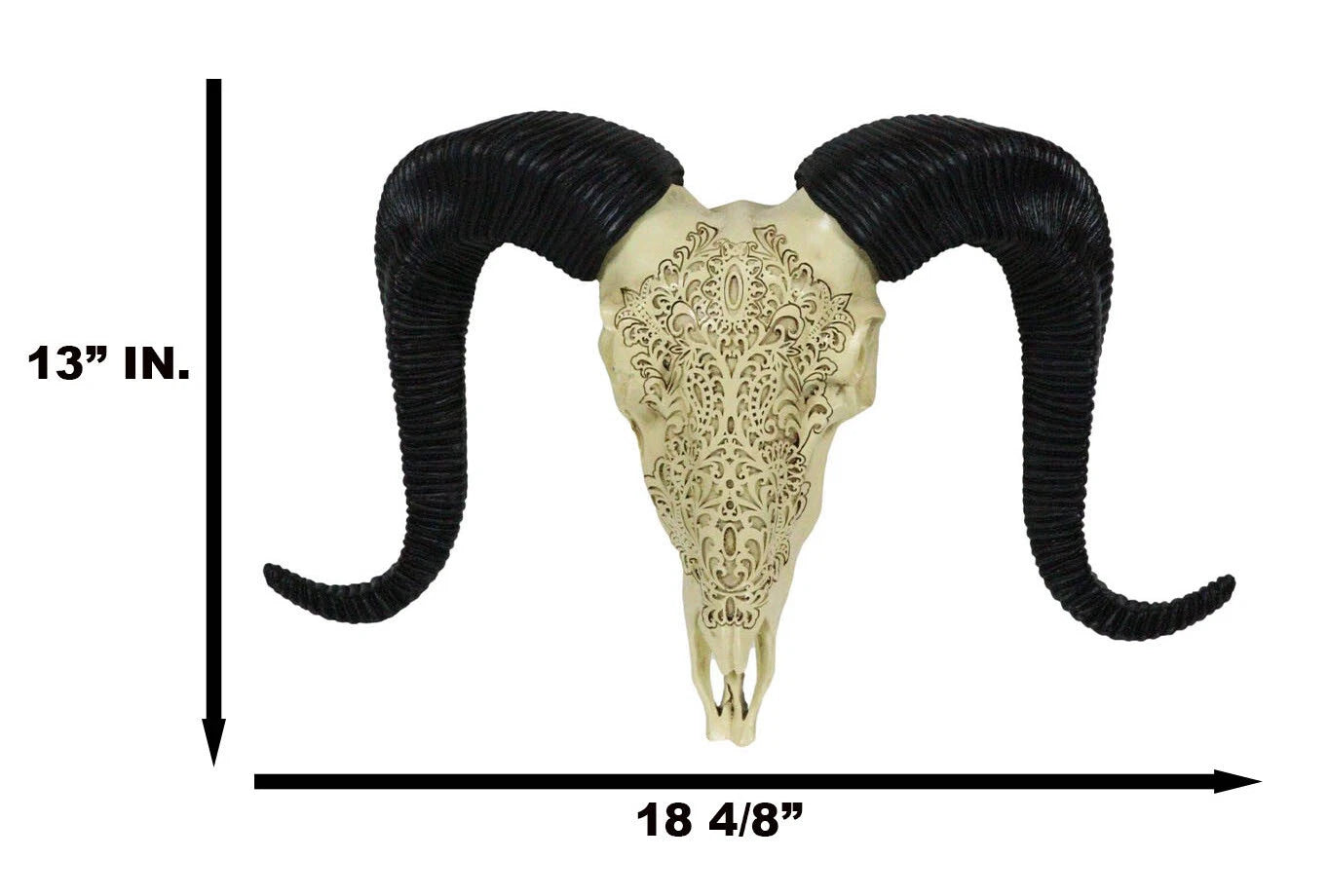 Tribal Floral Vines Tooled Filigree Corsican Ram Cow Skull Wall Decor Plaque-3