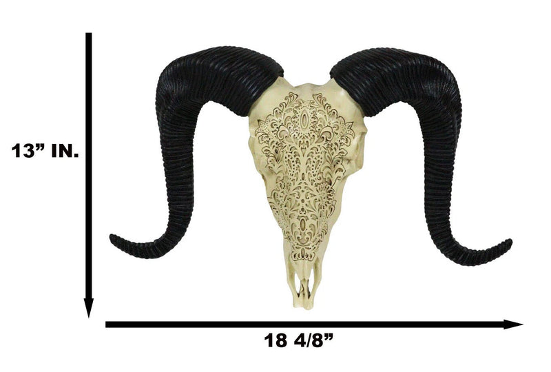 Tribal Floral Vines Tooled Filigree Corsican Ram Cow Skull Wall Decor Plaque-3
