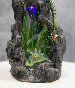 Emerald Dragon On Crystal Geode Mountain Backflow Incense Burner With LED-5