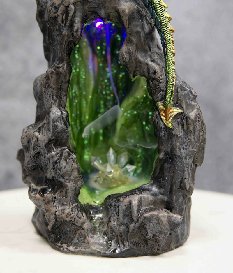 Emerald Dragon On Crystal Geode Mountain Backflow Incense Burner With LED-5