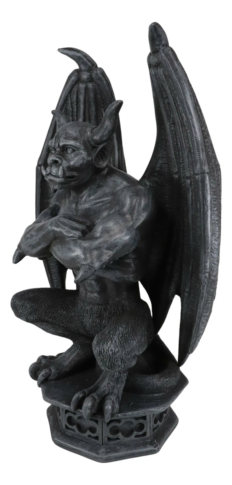 Gothic Gargoyle Statue, Horned Bulldog Figurine 12"H for Home Decor, Garden, Patio, Mantle Display, Crouching on Pedestal, Winged Fantasy Sculpture, Collector Gift-4
