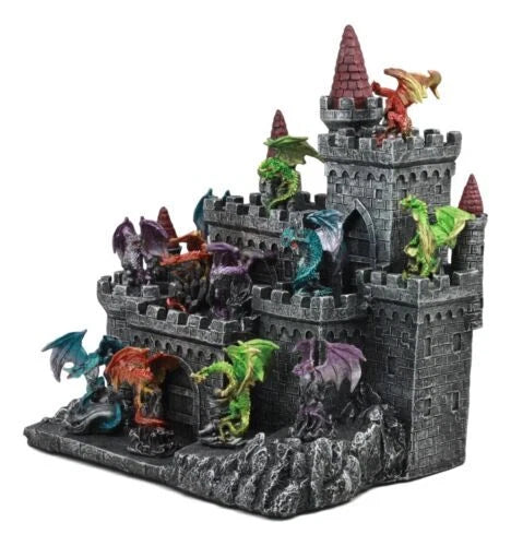 Medieval Mini Dragons Guarding King's Landing Castle Fortress Display Statue Set-4