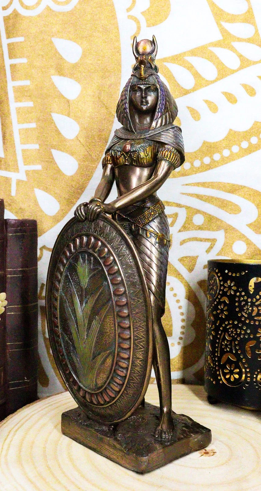 Egyptian Goddess Of Magic & Motherhood Isis Ra With Reed Shield Figurine Decor