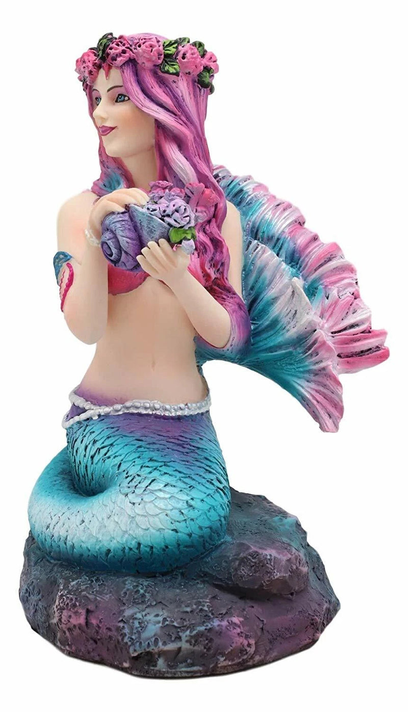 Brigid Ashwood Mermaid Ocean Spring Flowers Holding Conch Statue 6.25" H-4