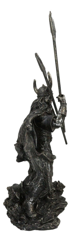 Viking Norse God Odin Alfather With Horned Helm Holding Javelin Spears Figurine-5