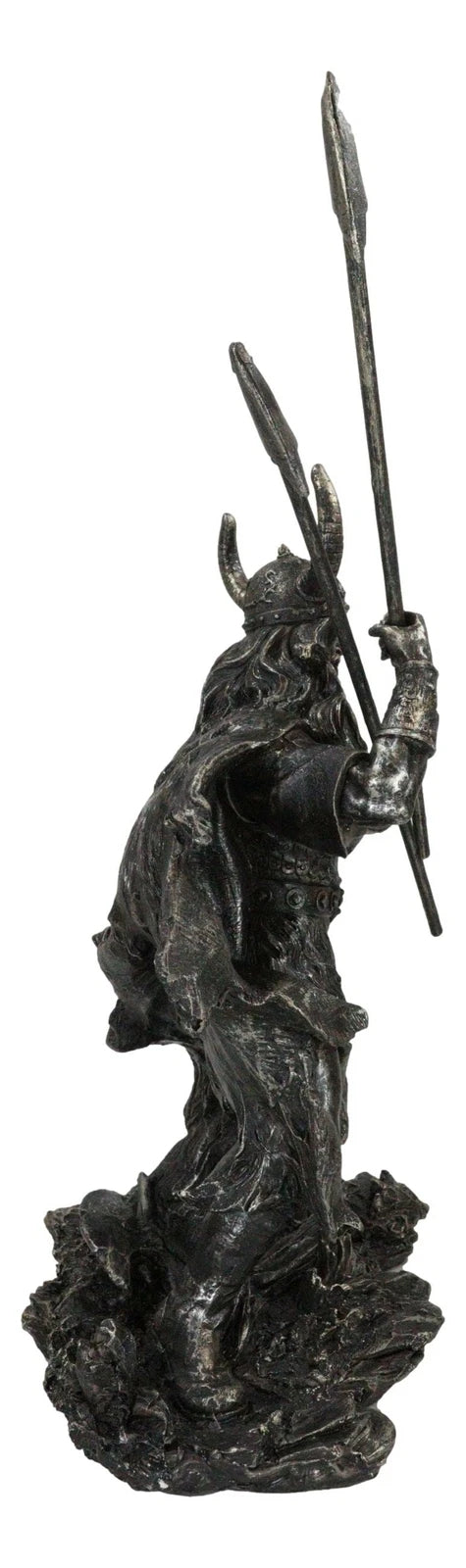 Viking Norse God Odin Alfather With Horned Helm Holding Javelin Spears Figurine-5