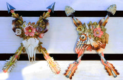 Set of 2 Western Floral Blooms Cow Skull & Horse With Crossed Arrows Wall Decor-1