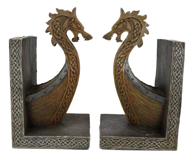 Nautical Marine Scandinavian Viking Fjord Dragon Longship Prow Ship Bookends Set-2