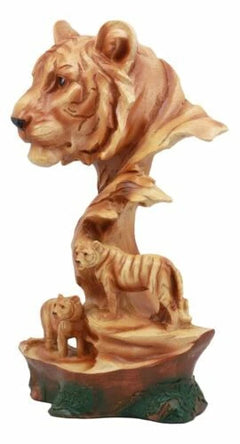 Large Bengal Tiger Bust Statue 11.75"Tall Faux Wood Resin Tiger Family In Jungle-4