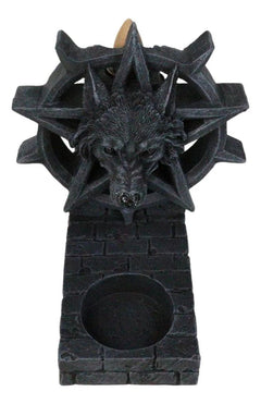 Gothic Alpha Wolf Pentagram Wheel Candle And Backflow Incense Cone Burner Holder-3