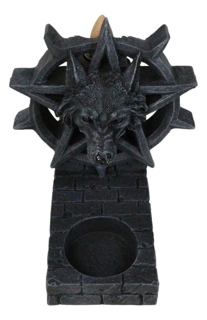 Gothic Alpha Wolf Pentagram Wheel Candle And Backflow Incense Cone Burner Holder-3