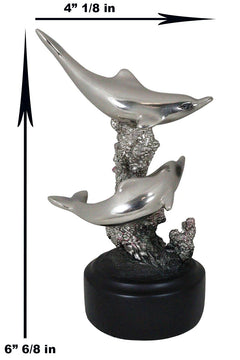 Nautical Marine Sea Gay Dolphins By Coral Reef Silver Electroplated Figurine-6