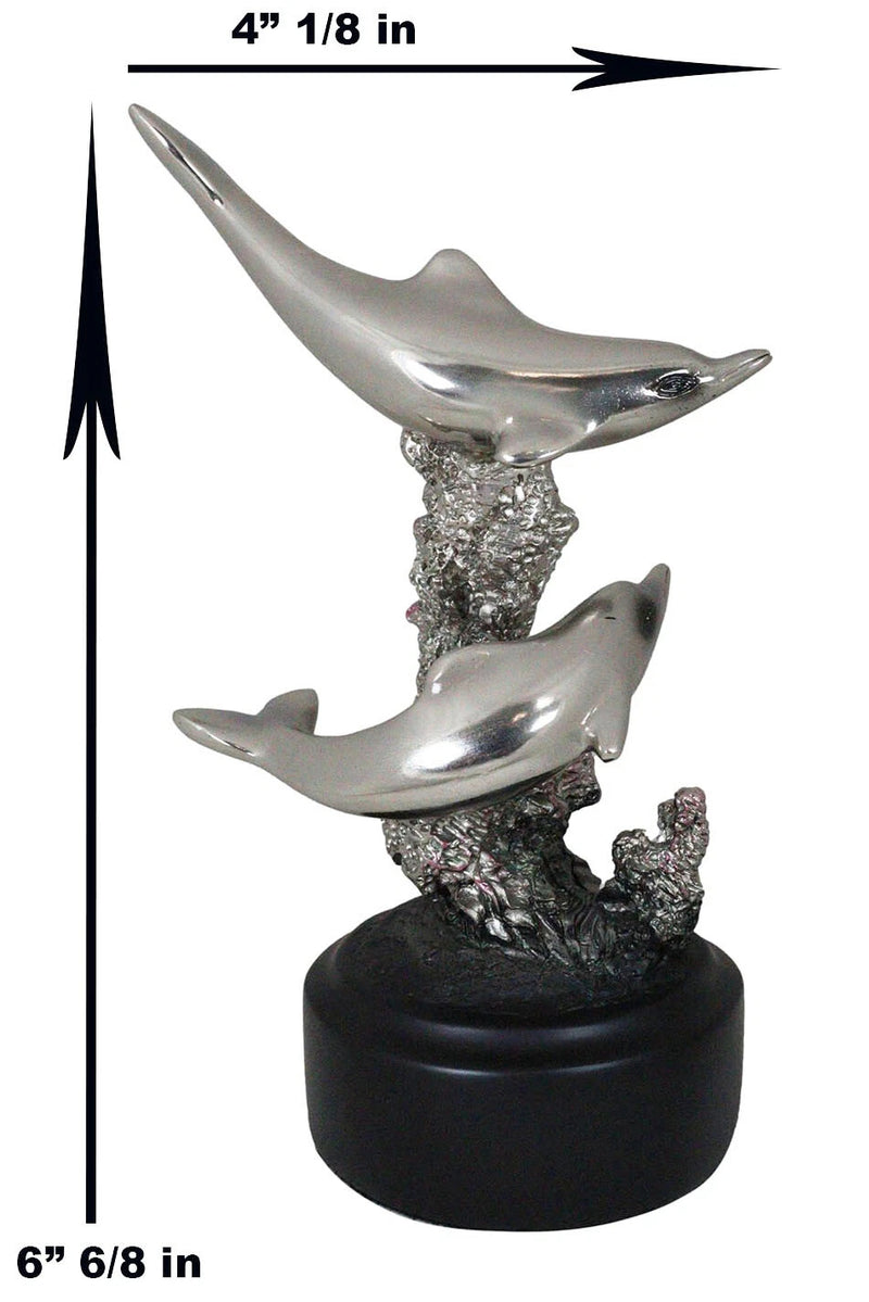 Nautical Marine Sea Gay Dolphins By Coral Reef Silver Electroplated Figurine-6