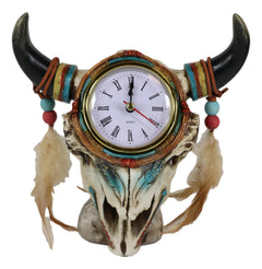 Southwestern Indian Dreamcatcher Feathers Steer Cow Skull Desktop Table Clock-8