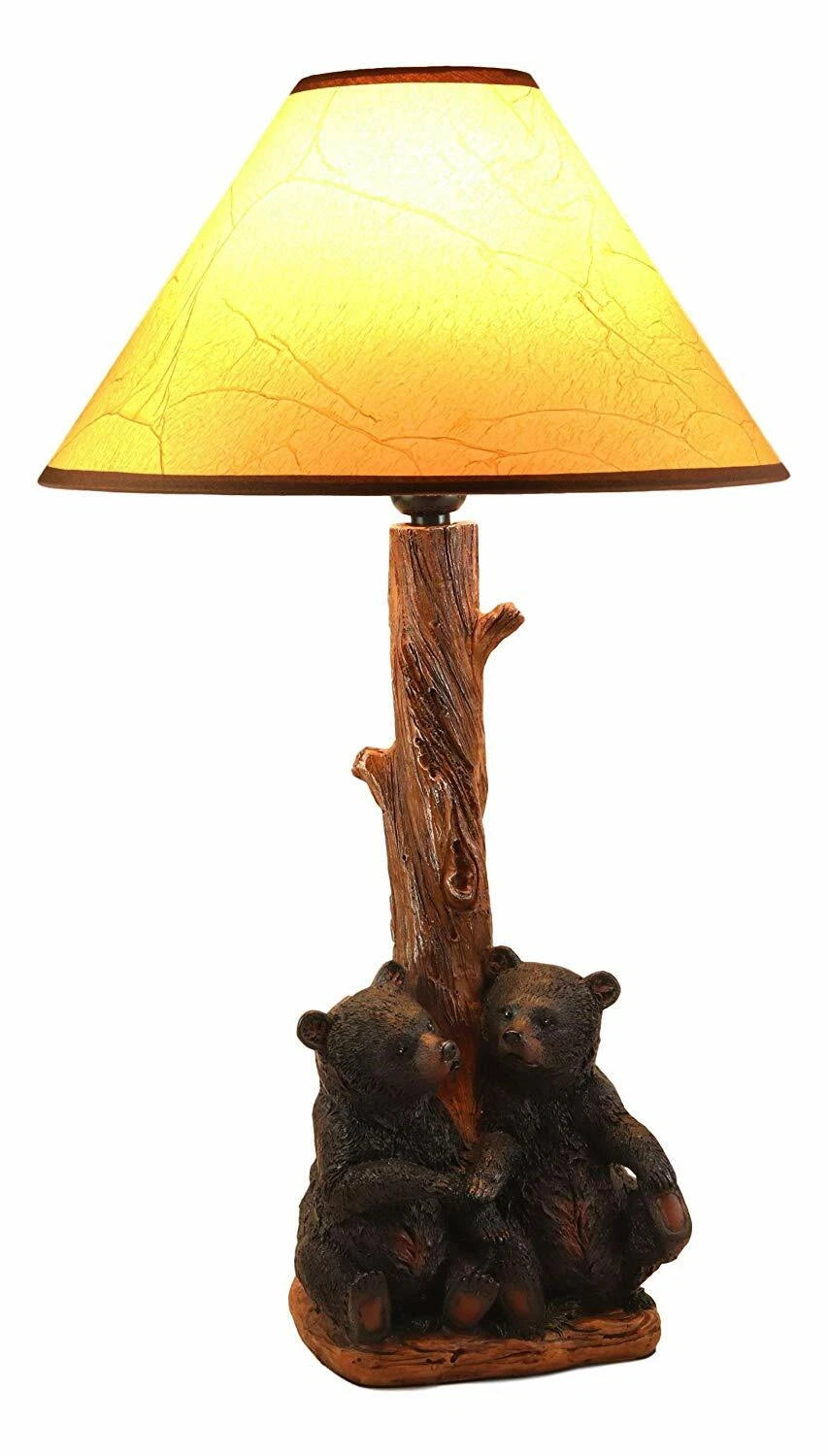 Loving Siblings Two Baby Black Bear Cubs Table Lamp Sculpture With Shade-6