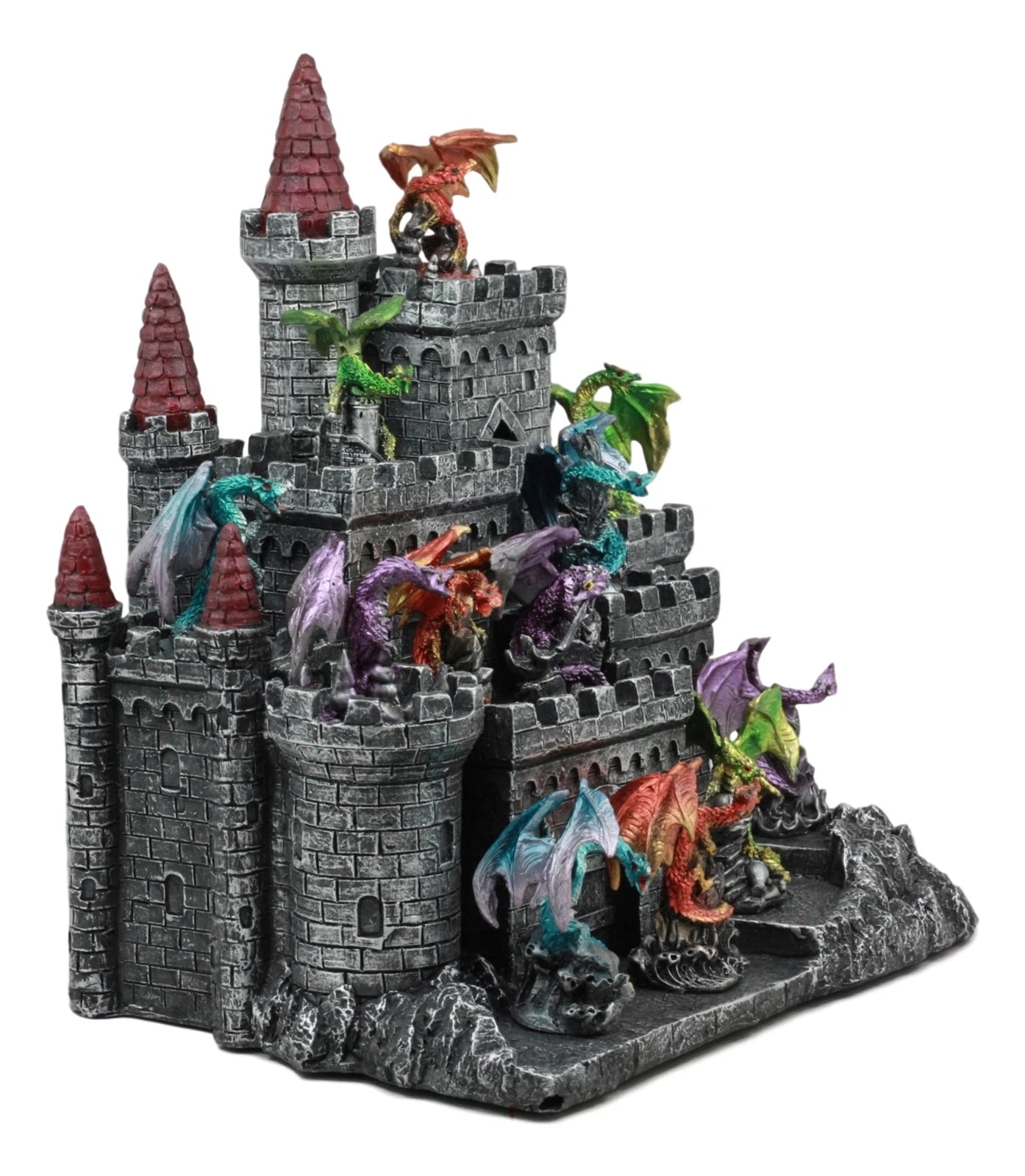 Estatuas de exhibición de mini dragones medievales custodiando el castillo de Desembarco del Rey-6