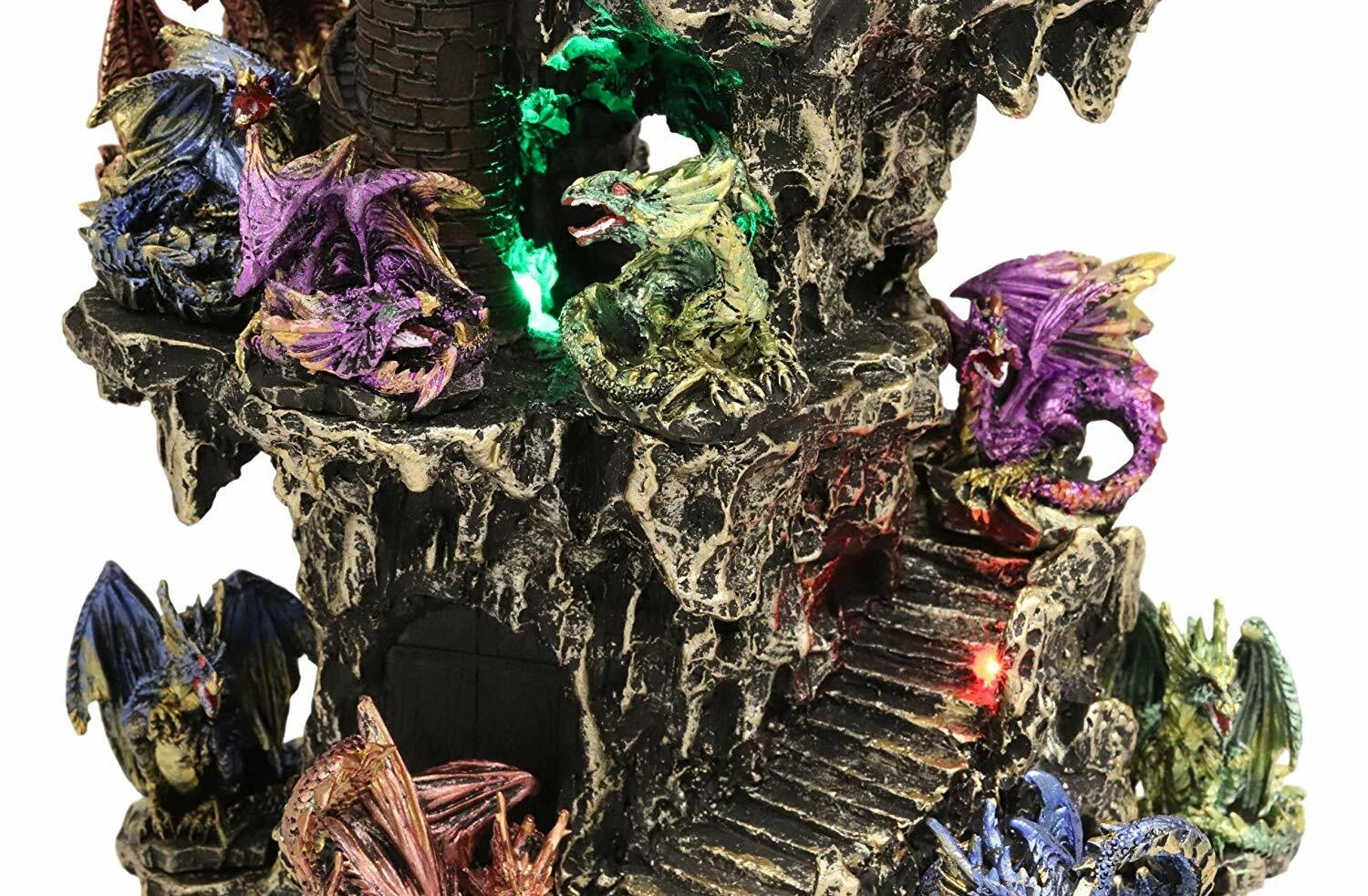 Medieval Rocky Cliff Castle LED Light Display Stand With 12 Mini Dragons Statue-4