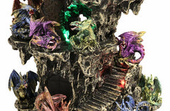 Medieval Rocky Cliff Castle LED Light Display Stand With 12 Mini Dragons Statue-4