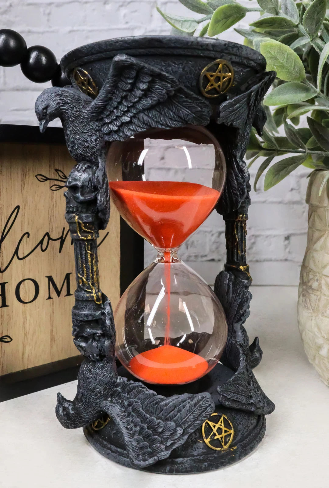 Gothic Alchemy Pentagram Circle Raven Crows Skull Pillars Sand Timer Sandtimer-5