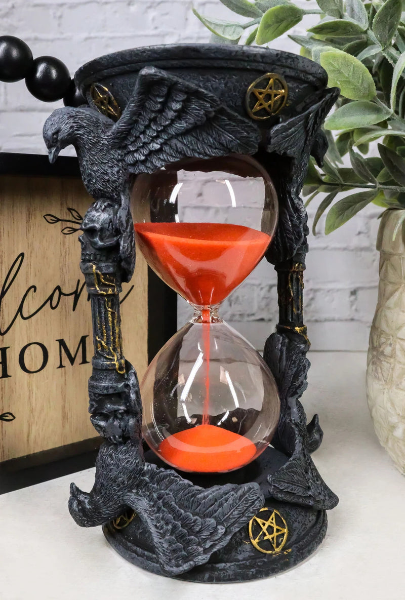 Gothic Alchemy Pentagram Circle Raven Crows Skull Pillars Sand Timer Sandtimer-5