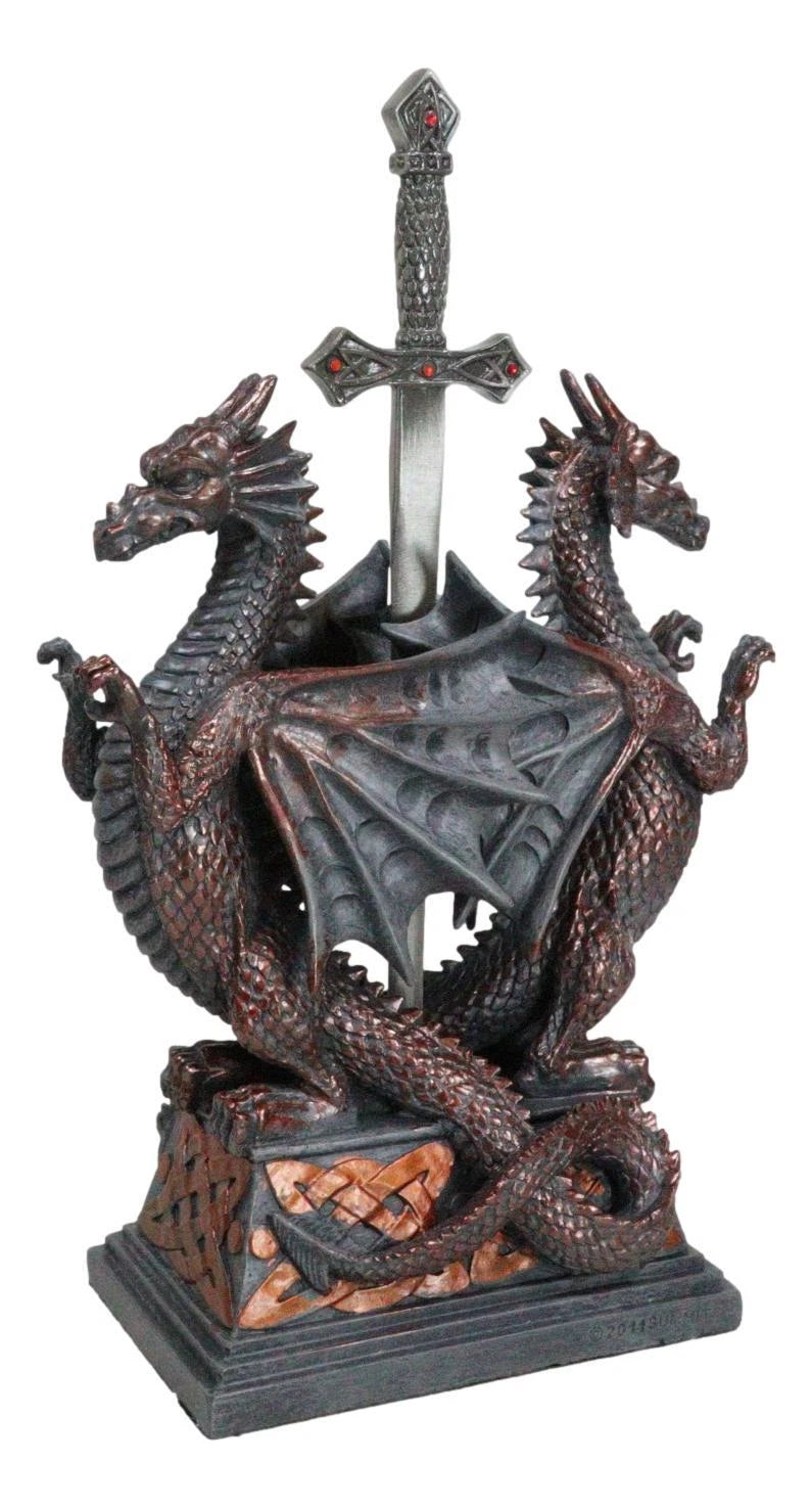 Guardian Double Dragons With Celtic Rune Sword Letter Opener Figurine Set-4