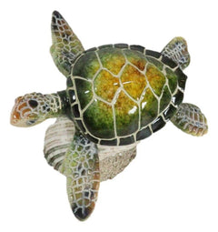 Marine Green Sea Turtle Swimming Over Partridge Tun Shell Spring Bobble Figurine-5